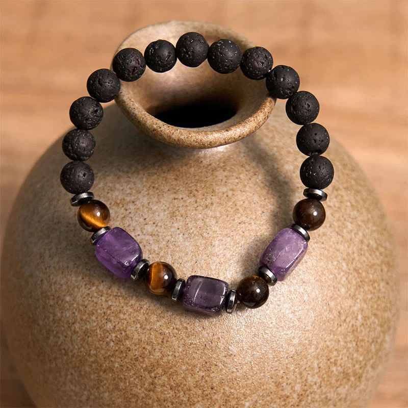 Buddha Stones Vari Cristalli Pietra lavica Bracciale Calma - Image 3