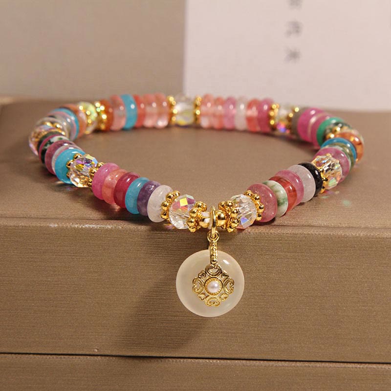 Buddha Stones Vari cristalli Quarzo fragola Fibbia della pace Braccialetto di buon auspicio