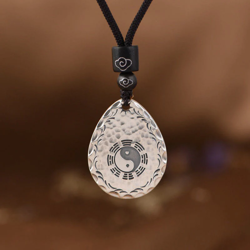 Buddha Stones Vintage 999 Sterling Silver Yin Yang Bagua Water Drop Design Balance Harmony Collana Pendente