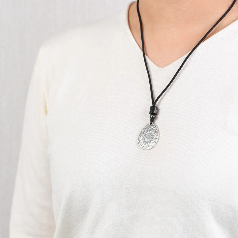 Buddha Stones Vintage 999 Sterling Silver Yin Yang Bagua Water Drop Design Balance Harmony Collana Pendente - Image 10