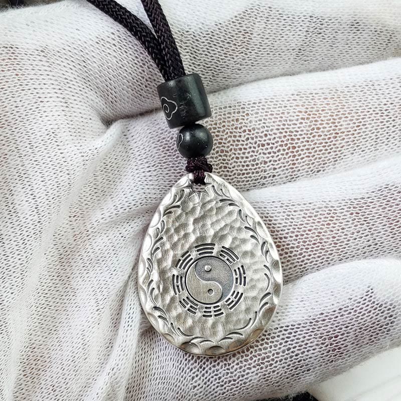 Buddha Stones Vintage 999 Sterling Silver Yin Yang Bagua Water Drop Design Balance Harmony Collana Pendente - Image 11