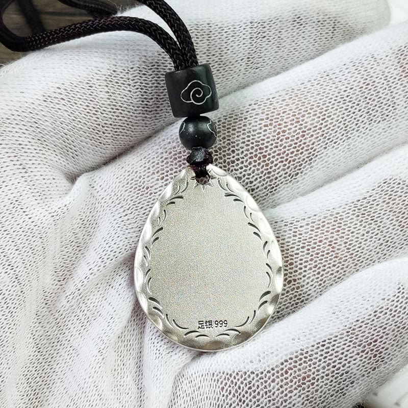 Buddha Stones Vintage 999 Sterling Silver Yin Yang Bagua Water Drop Design Balance Harmony Collana Pendente - Image 12