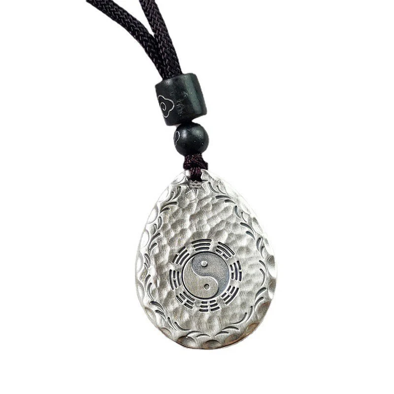 Buddha Stones Vintage 999 Sterling Silver Yin Yang Bagua Water Drop Design Balance Harmony Collana Pendente - Image 14
