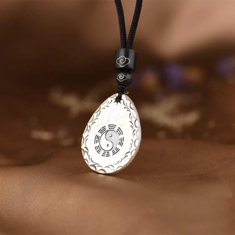 Buddha Stones Vintage 999 Sterling Silver Yin Yang Bagua Water Drop Design Balance Harmony Collana Pendente - Image 4