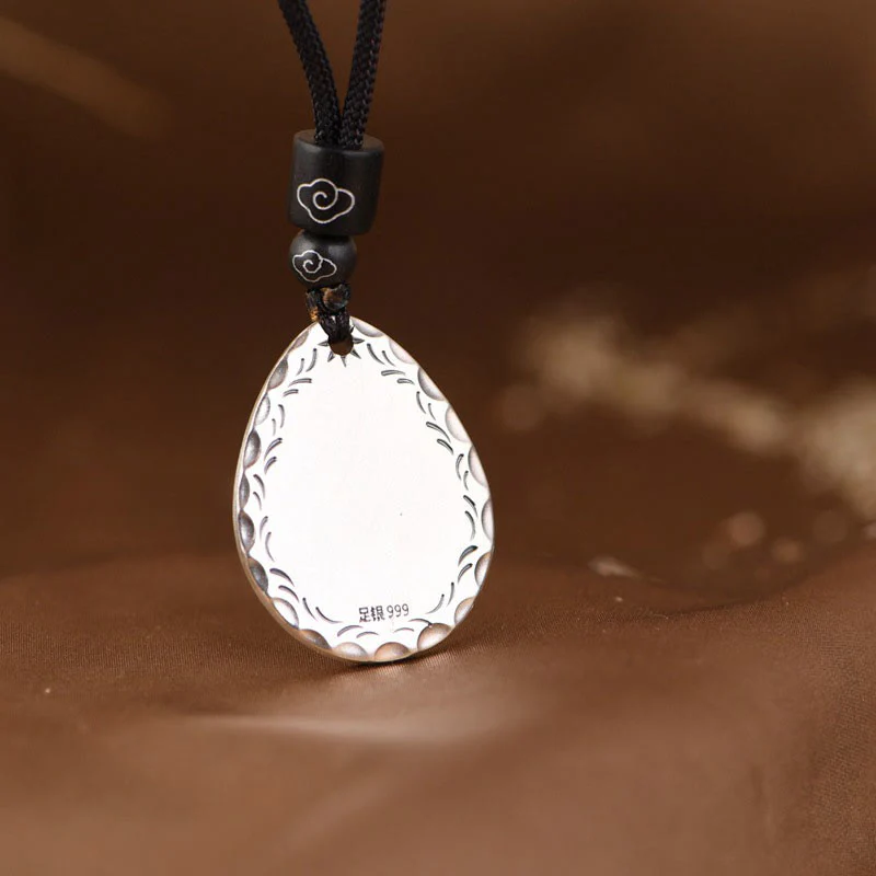 Buddha Stones Vintage 999 Sterling Silver Yin Yang Bagua Water Drop Design Balance Harmony Collana Pendente - Image 5