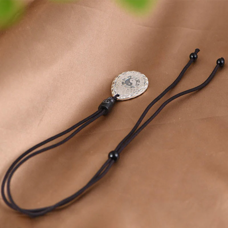 Buddha Stones Vintage 999 Sterling Silver Yin Yang Bagua Water Drop Design Balance Harmony Collana Pendente - Image 6