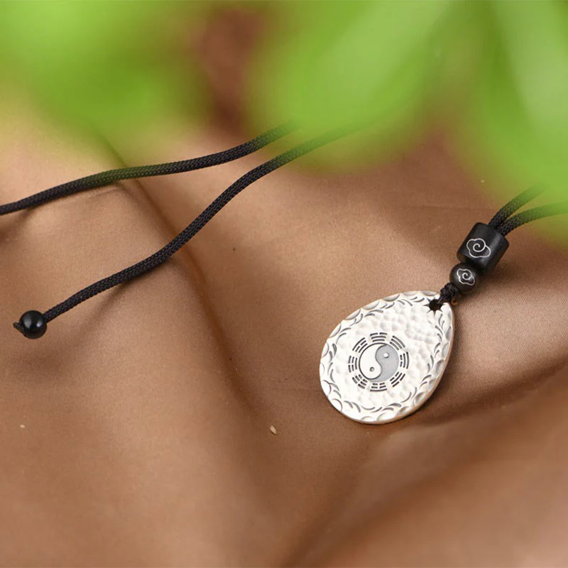 Buddha Stones Vintage 999 Sterling Silver Yin Yang Bagua Water Drop Design Balance Harmony Collana Pendente - Image 8