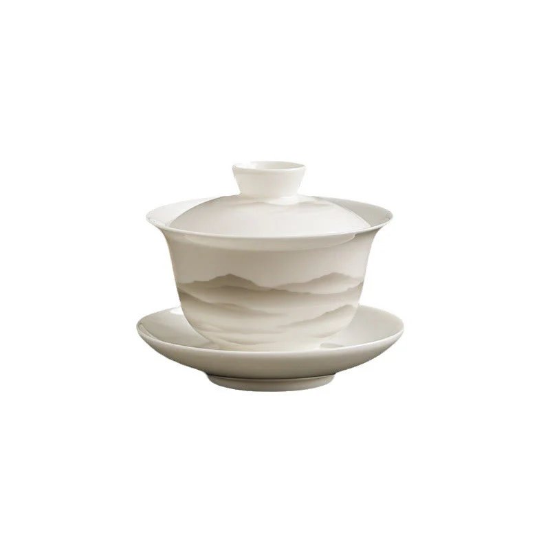Buddha Stones Vintage Ink Painting Mountain White Porcelain Ceramic Gaiwan Sancai Tazza da tè Kung Fu Tazza da tè e piattino con coperchio Utensile da tè Teiera - Image 12