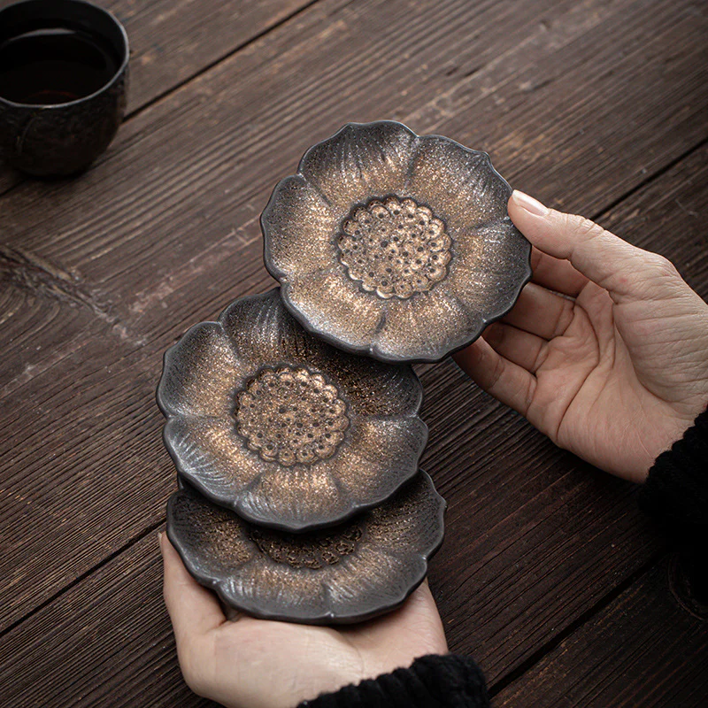 Buddha Stones Vintage Lotus Flower Ceramica Tazza Sottobicchiere Tazza da Tè Kung Fu Tappetino da Tè