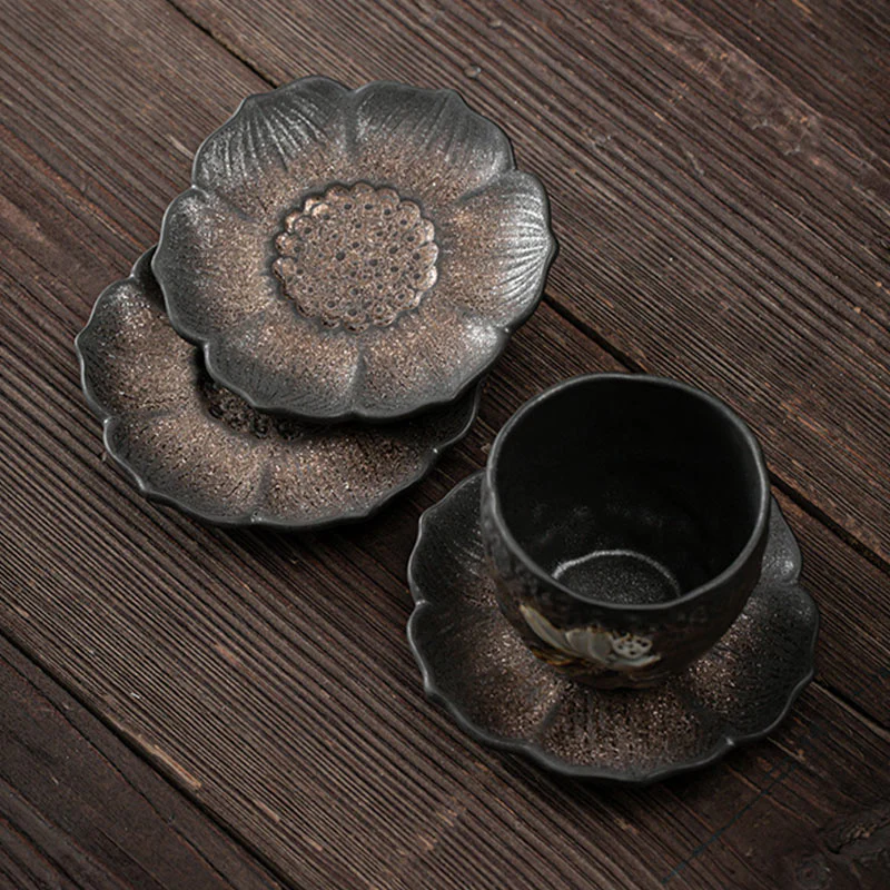 Buddha Stones Vintage Lotus Flower Ceramica Tazza Sottobicchiere Tazza da Tè Kung Fu Tappetino da Tè - Image 6
