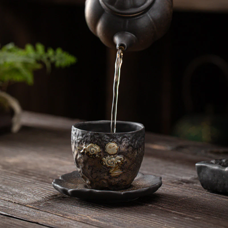 Buddha Stones Vintage Lotus Flower Ceramica Tazza Sottobicchiere Tazza da Tè Kung Fu Tappetino da Tè - Image 8