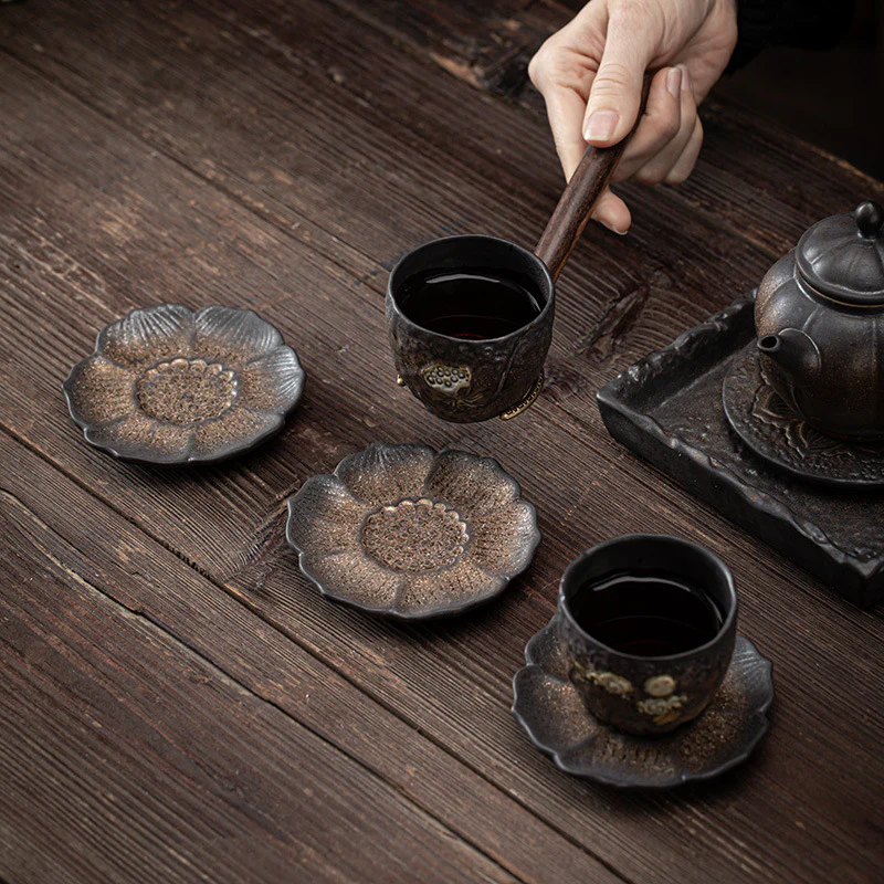 Buddha Stones Vintage Lotus Flower Ceramica Tazza Sottobicchiere Tazza da Tè Kung Fu Tappetino da Tè - Image 9
