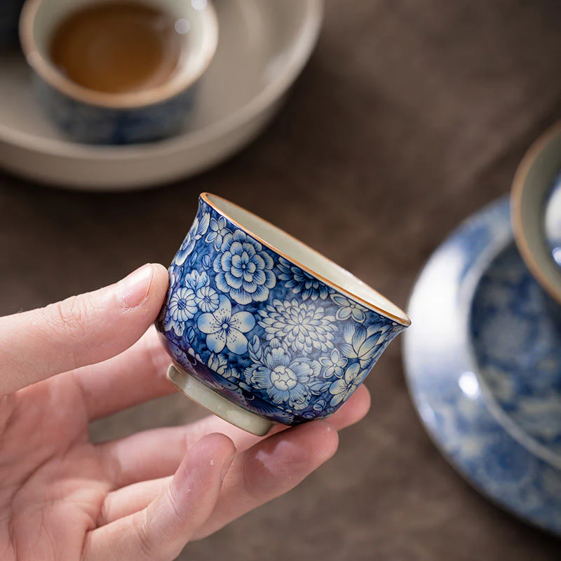Buddha Stones Vintage Lotus Peonia Prugna Fiore Crisantemo Tazza da tè in ceramica Tazze da tè