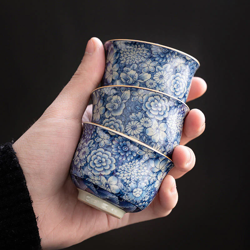 Buddha Stones Vintage Lotus Peonia Prugna Fiore Crisantemo Tazza da tè in ceramica Tazze da tè - Image 14
