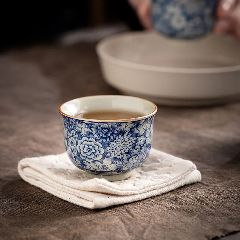 Buddha Stones Vintage Lotus Peonia Prugna Fiore Crisantemo Tazza da tè in ceramica Tazze da tè - Image 3