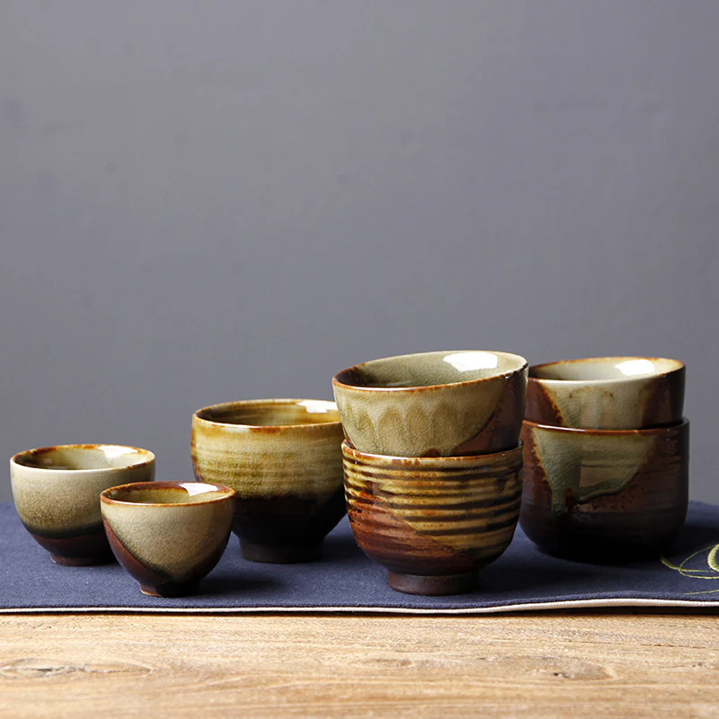 Buddha Stones Vintage Marrone Beige Forno Cambia Tazza da Tè in Ceramica Kung Fu Tazza da Tè Ciotola