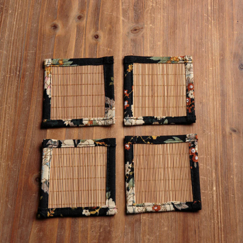 Buddha Stones Vintage Peony Flower Blossom Bamboo Cup Mat Pad Tea Cup Coaster Kung Fu Tea Mat - Image 15