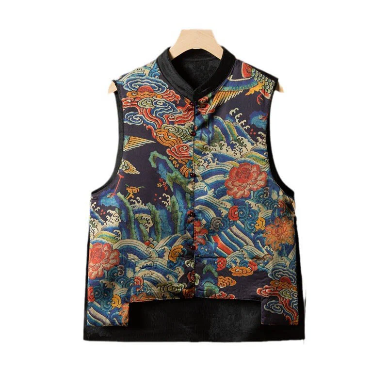 Buddha Stones Vintage Ricamo Fiore Nuvola Modello Gilet - Image 13