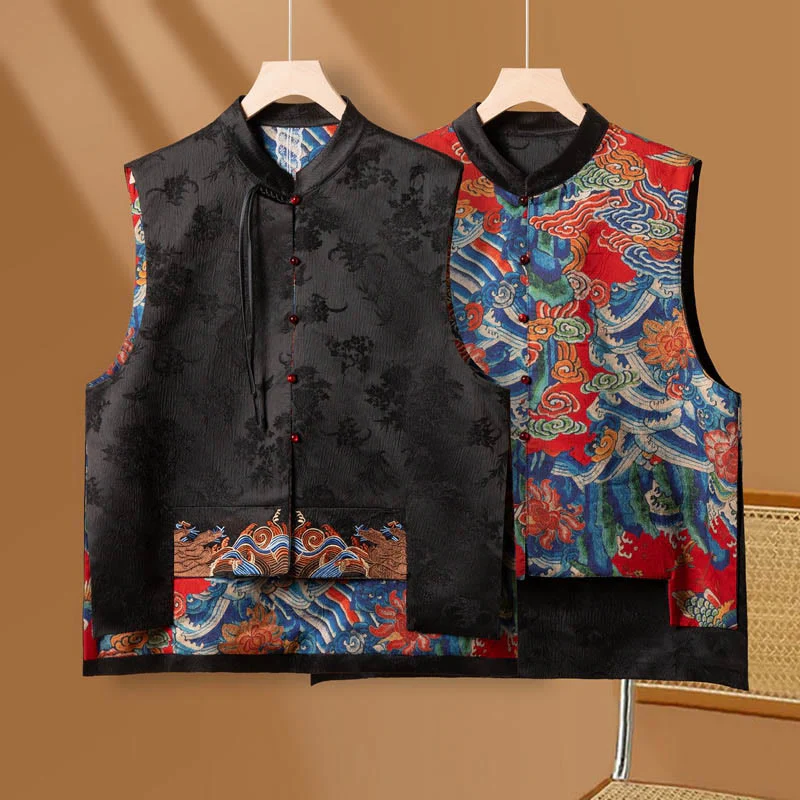 Buddha Stones Vintage Ricamo Fiore Nuvola Modello Gilet - Image 2