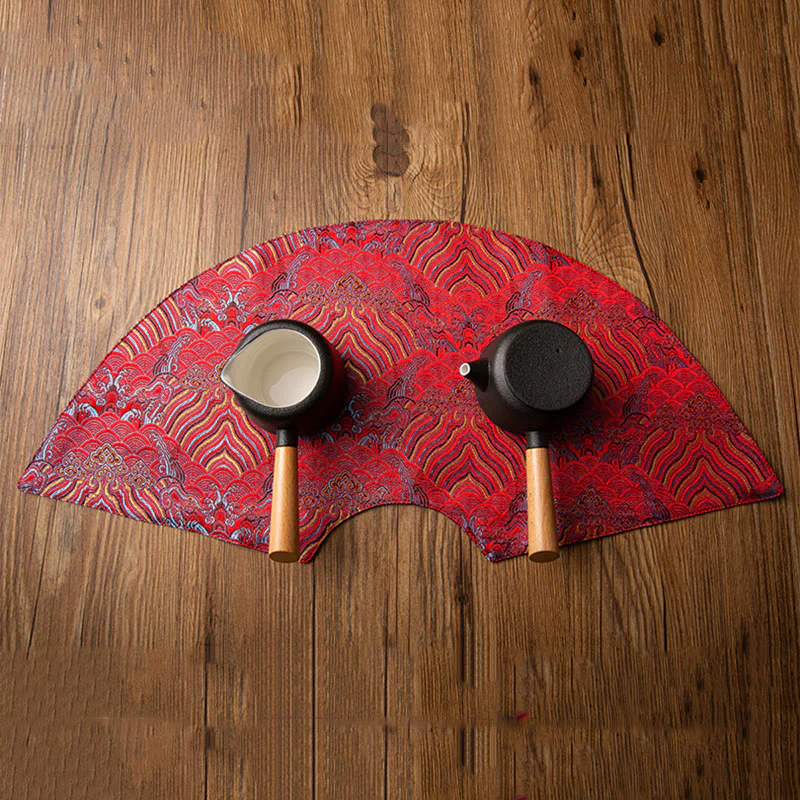 Buddha Stones Vintage Sea Wave Bamboo Plum Blossom Ricamato Tazza Sottobicchiere Tazza da Tè Kung Fu Tappetino da Tè - Image 13
