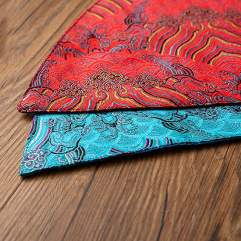 Buddha Stones Vintage Sea Wave Bamboo Plum Blossom Ricamato Tazza Sottobicchiere Tazza da Tè Kung Fu Tappetino da Tè - Image 15