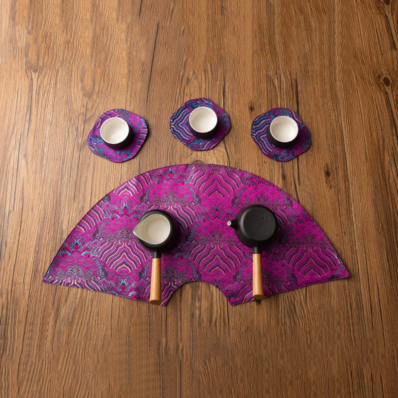 Buddha Stones Vintage Sea Wave Bamboo Plum Blossom Ricamato Tazza Sottobicchiere Tazza da Tè Kung Fu Tappetino da Tè - Image 22