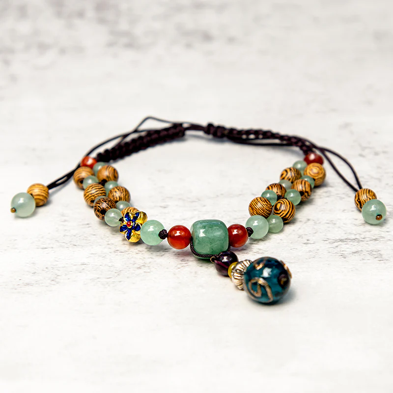 Buddha Stones Wenge Wood Aventurina verde Cavigliera di protezione dell'equilibrio - Image 5