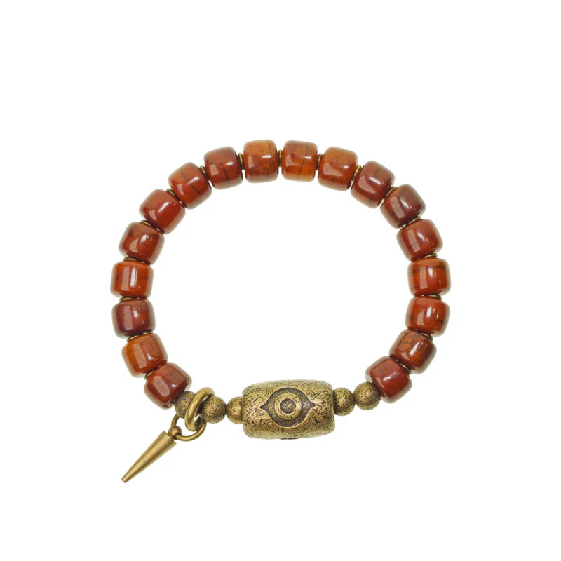 Buddha Stones Yak Bone Dzi Forma Rame Cono Pendente Bracciale Forza - Image 14