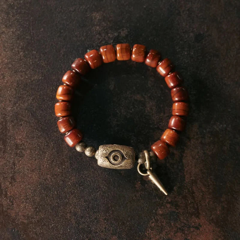 Buddha Stones Yak Bone Dzi Forma Rame Cono Pendente Bracciale Forza - Image 3