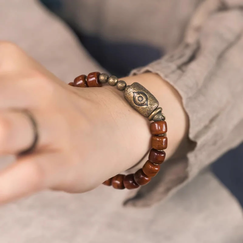 Buddha Stones Yak Bone Dzi Forma Rame Cono Pendente Bracciale Forza - Image 4
