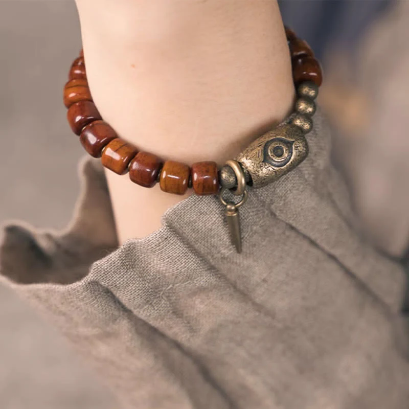 Buddha Stones Yak Bone Dzi Forma Rame Cono Pendente Bracciale Forza - Image 5