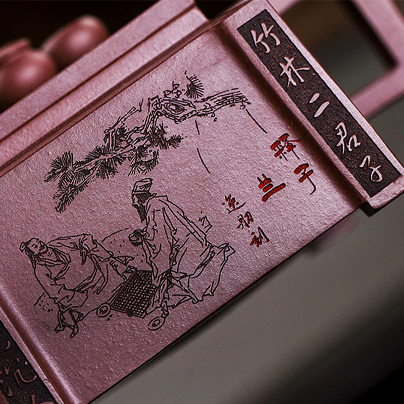 Buddha Stones Yixing Tutto Fatto a Mano Gomoku Giocare a Scacchi Argilla Viola Kung Fu Teiera Quadrata 280ml - Image 17