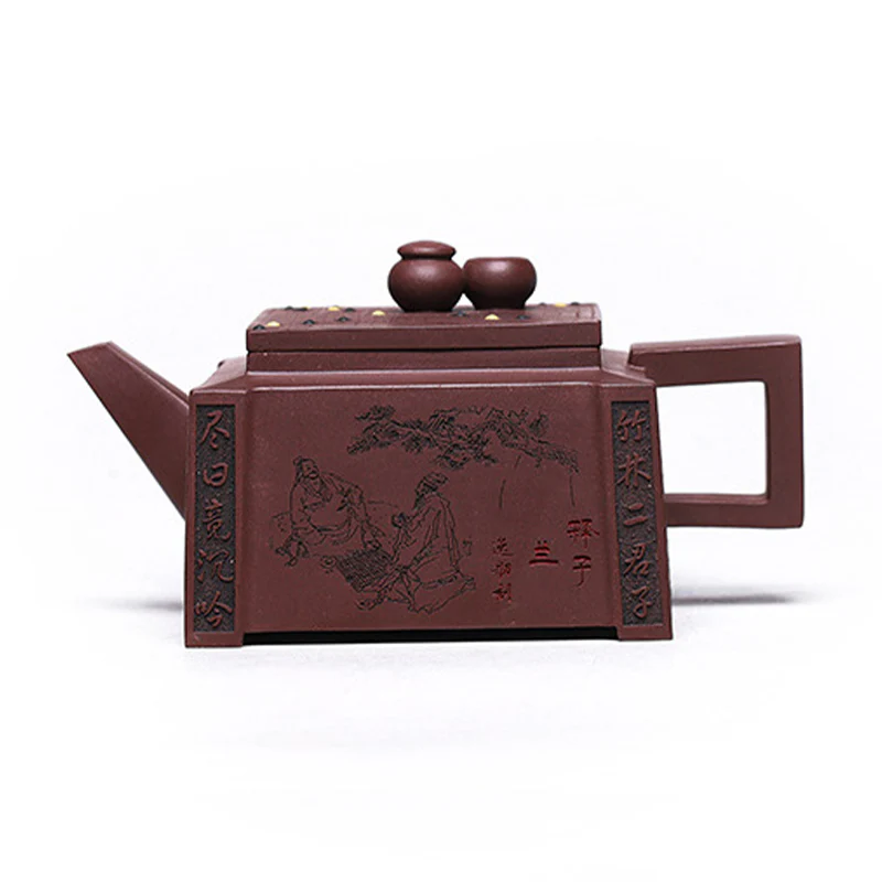 Buddha Stones Yixing Tutto Fatto a Mano Gomoku Giocare a Scacchi Argilla Viola Kung Fu Teiera Quadrata 280ml - Image 18