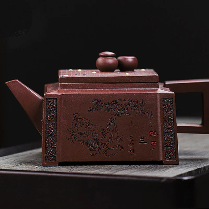 Buddha Stones Yixing Tutto Fatto a Mano Gomoku Giocare a Scacchi Argilla Viola Kung Fu Teiera Quadrata 280ml - Image 25