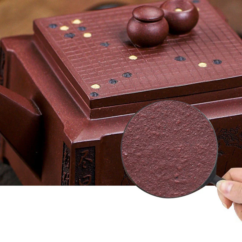 Buddha Stones Yixing Tutto Fatto a Mano Gomoku Giocare a Scacchi Argilla Viola Kung Fu Teiera Quadrata 280ml - Image 29