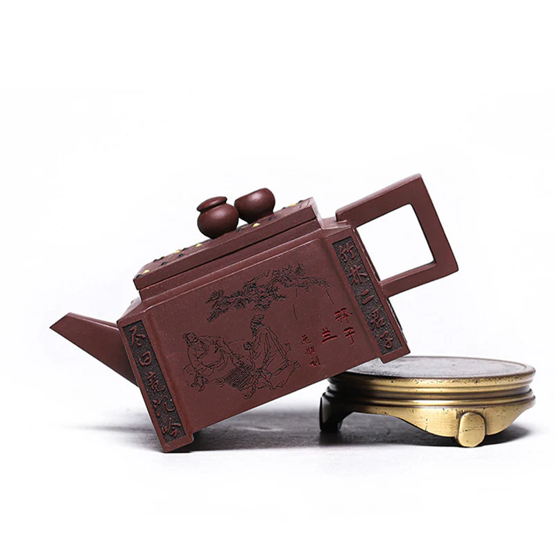 Buddha Stones Yixing Tutto Fatto a Mano Gomoku Giocare a Scacchi Argilla Viola Kung Fu Teiera Quadrata 280ml - Image 32