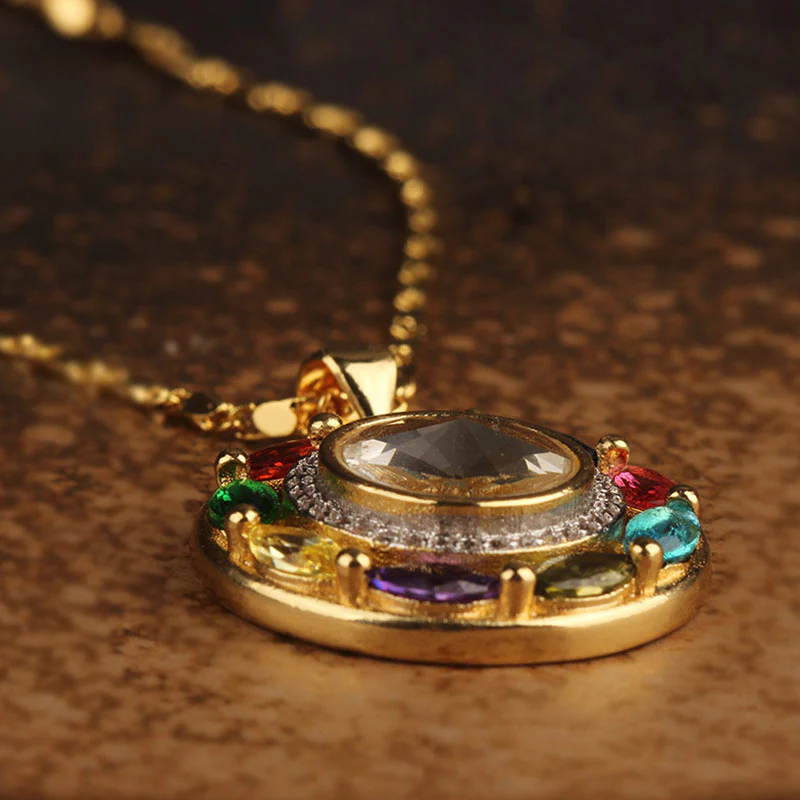 Buddha Stones Zircone colorato Rame Ricchezza Fortuna Rotazione Bracciale Collana Pendente - Image 6
