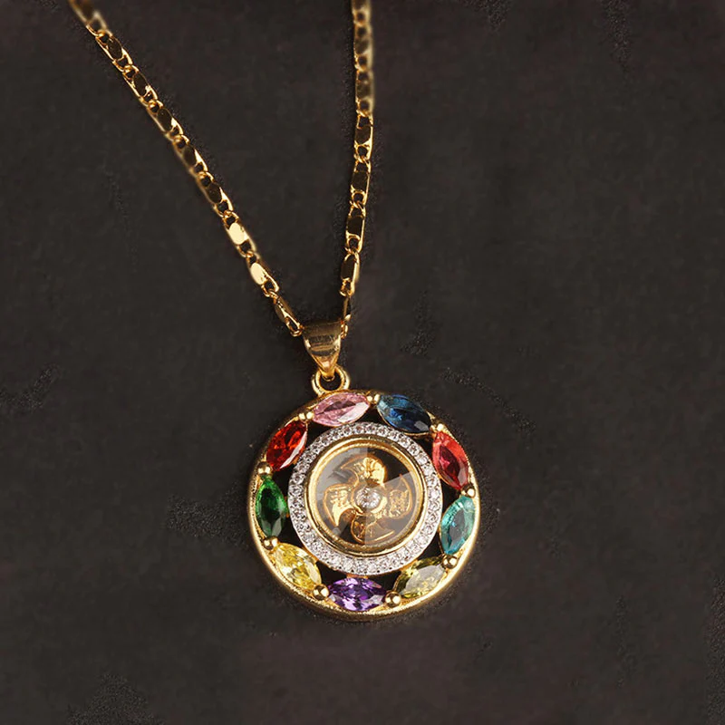 Buddha Stones Zircone colorato Rame Ricchezza Fortuna Rotazione Bracciale Collana Pendente - Image 8