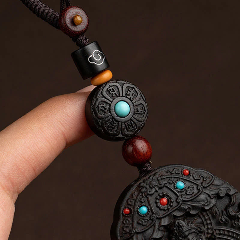 Buddha Stones Zodiaco cinese Buddha natale Anno del cavallo Om Mani Padme Hum Loto Ebano Benedizione Portachiavi - Image 14