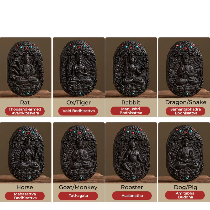 Buddha Stones Zodiaco cinese Buddha natale Anno del cavallo Om Mani Padme Hum Loto Ebano Benedizione Portachiavi - Image 28