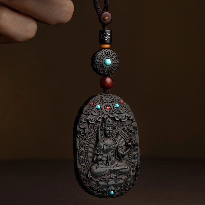 Buddha Stones Zodiaco cinese Buddha natale Anno del cavallo Om Mani Padme Hum Loto Ebano Benedizione Portachiavi - Image 3