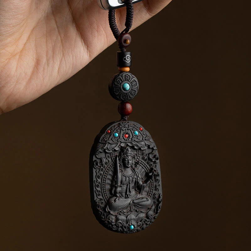 Buddha Stones Zodiaco cinese Buddha natale Anno del cavallo Om Mani Padme Hum Loto Ebano Benedizione Portachiavi - Image 4