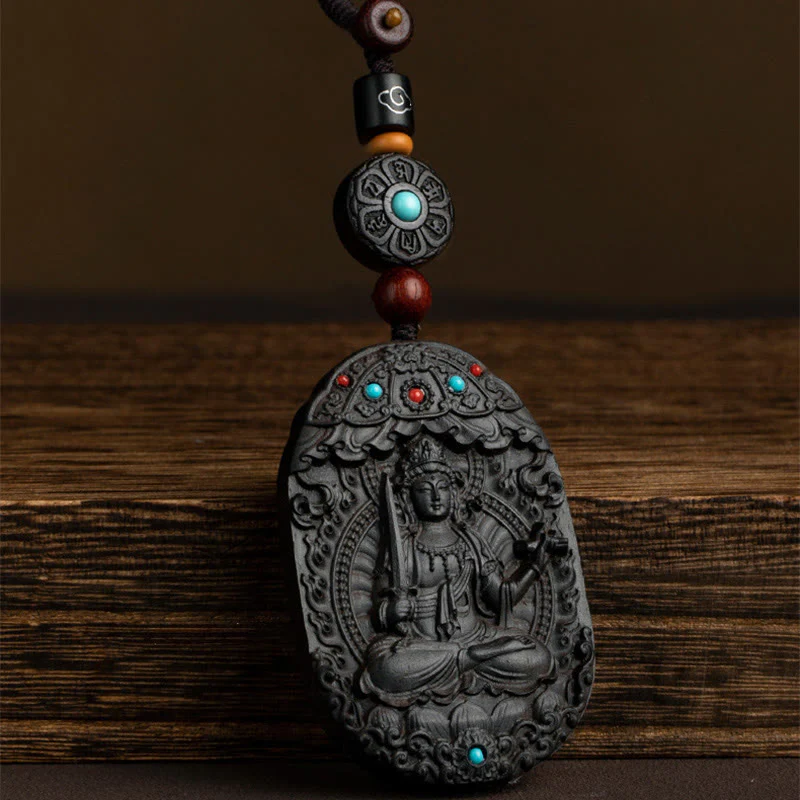Buddha Stones Zodiaco cinese Buddha natale Anno del cavallo Om Mani Padme Hum Loto Ebano Benedizione Portachiavi - Image 5