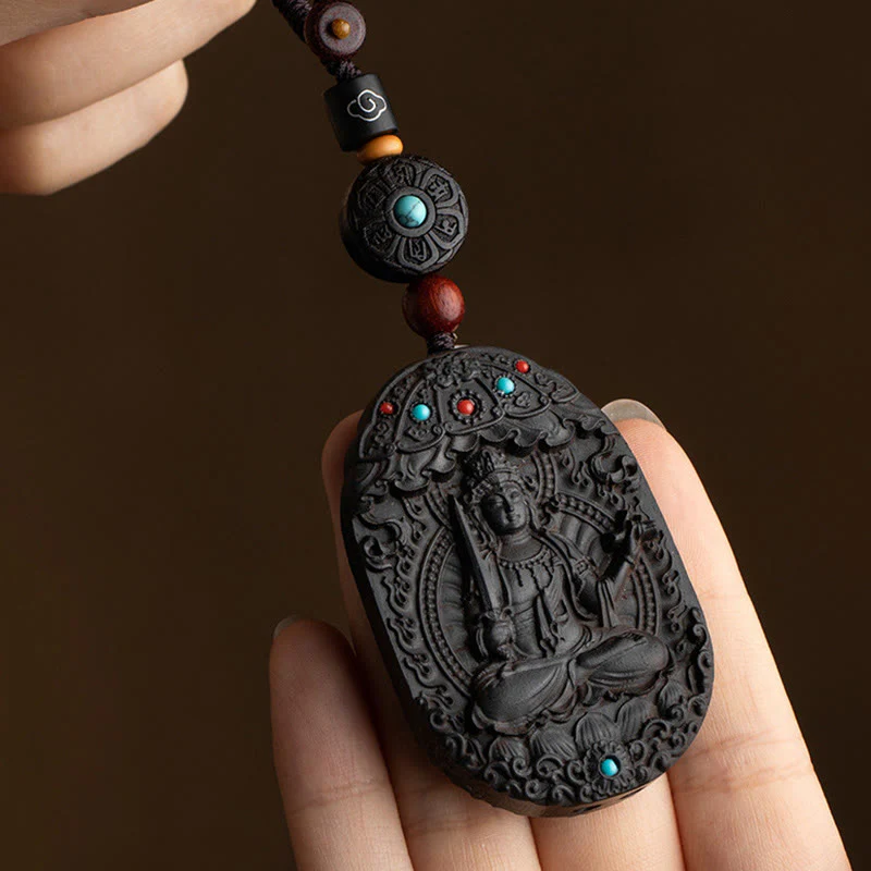 Buddha Stones Zodiaco cinese Buddha natale Anno del cavallo Om Mani Padme Hum Loto Ebano Benedizione Portachiavi - Image 9