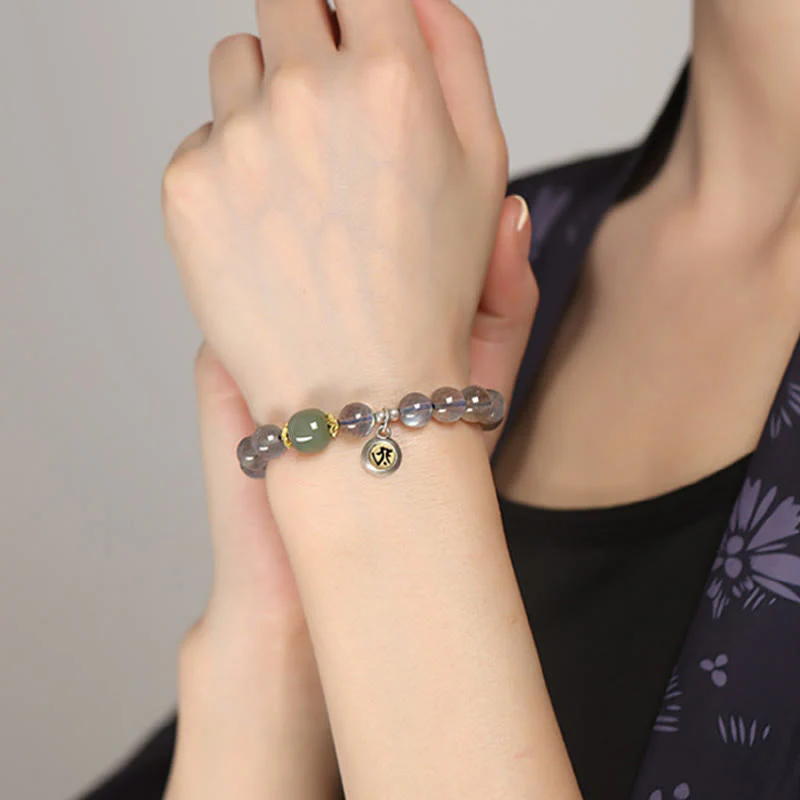 Buddha Stones Zodiaco cinese Buddha natale Argento Sterling 925 Pietra di luna naturale Giada Hetian Braccialetto positivo - Image 7