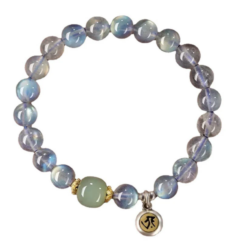 Buddha Stones Zodiaco cinese Buddha natale Argento Sterling 925 Pietra di luna naturale Giada Hetian Braccialetto positivo - Image 9
