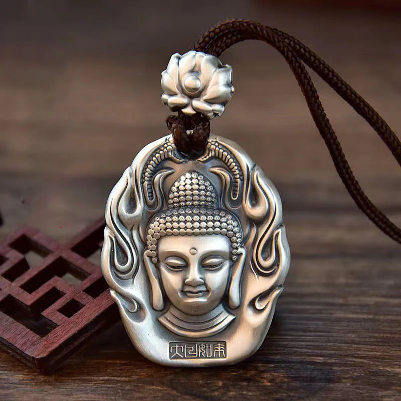 Buddha Stones Zodiaco cinese Buddha natale Om Mani Padme Hum Loto Compassione Collana pendente