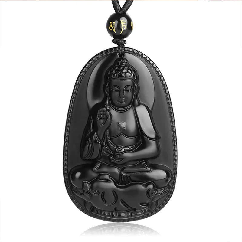 Buddha Stones Zodiaco cinese Buddha natale Ossidiana nera naturale Collana pendente di purificazione - Image 13