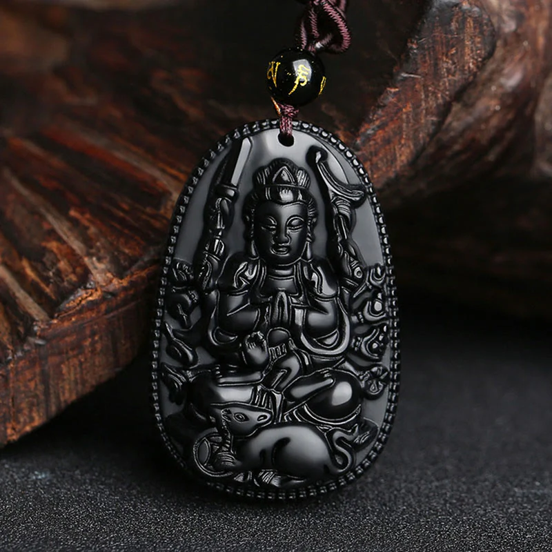 Buddha Stones Zodiaco cinese Buddha natale Ossidiana nera naturale Collana pendente di purificazione - Image 14