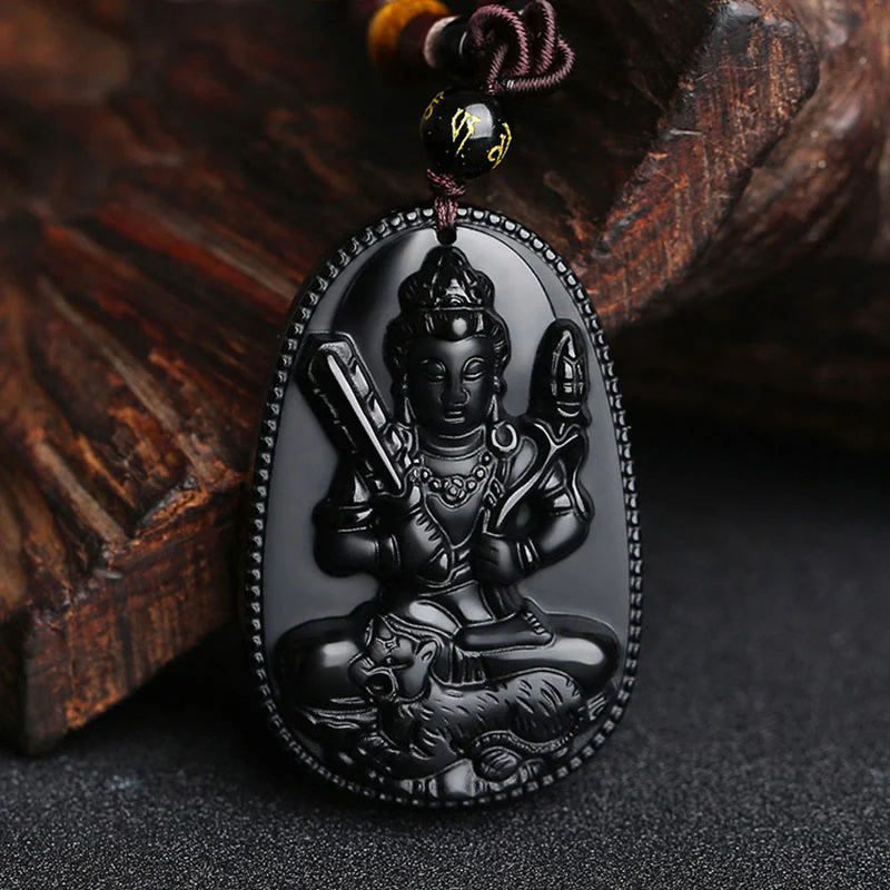 Buddha Stones Zodiaco cinese Buddha natale Ossidiana nera naturale Collana pendente di purificazione - Image 16